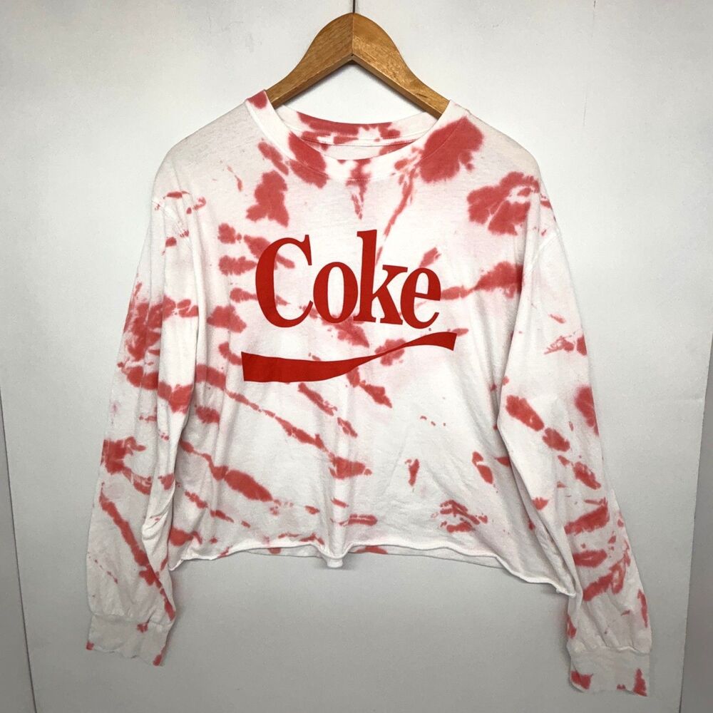 Coke Coca-Cola Cropped T-Shirt Red White Tie Dye Long Sleeve Graphic Women's XXL